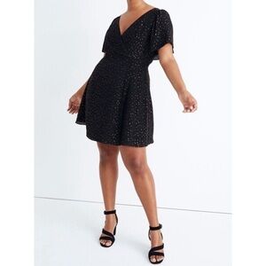 Madewell Cape Sleeve Mini Dress in Metallic Dots Black Size 2 New NWOT
